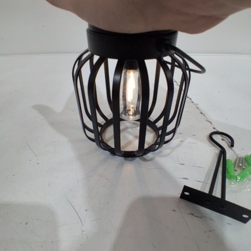 OUTDOOR SOLAR POWERED HANGING METAL CAGE LANTERN LIGHT WITH WALL MOUNT BRACKET - 6" - BLACK image 2