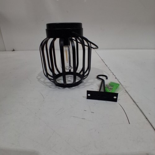 OUTDOOR SOLAR POWERED HANGING METAL CAGE LANTERN LIGHT WITH WALL MOUNT BRACKET - 6" - BLACK image 3