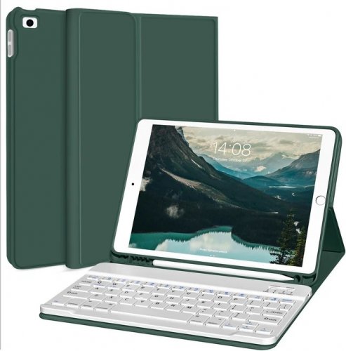 KENKE CASE WITH BUILT-IN PENCIL HOLDER, DETACHABLE WIRELESS BLUETOOTH KEYBOARD - FOR IPAD 2018 (6TH GEN)/IPAD 2017 (5TH GEN)/ IPAD AIR 2/1 - 9.7" - GREEN/WHITE image 5