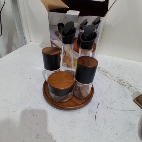 6PC TRUDEAU SEASONING STATION WITH LAZY SUSAN, 2 OIL BOTTLES, 2 GRINDERS, AND 1 JAR (MODEL: 1796149) image 2