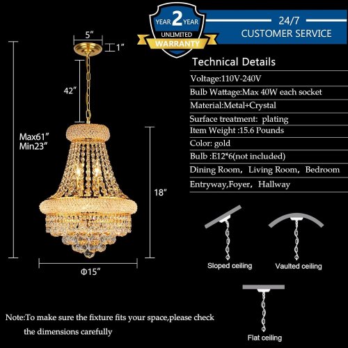 GIFARICH 6-LIGHT ANTIQUE GLASS CRYSTAL CHANDELIER - 15" - GOLD (MODEL: G8846-6 GD) image 2