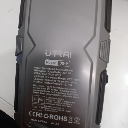 UTRAI PORTABLE BOOSTER PACK CAR JUMP STARTER WITH BUILT IN AIR COMPRESSOR - 150 PSI , 15000MAH (MODEL: JS-9) image 2