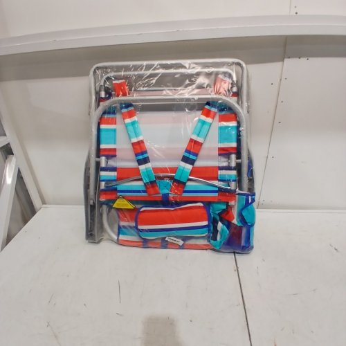 TOMMY BAHAMA FOLDABLE BACKPACK BEACH CHAIR WITH STORAGE PACKS AND CUP HOLDER -TROPICAL STRIPS - 300LBS MAX image 3