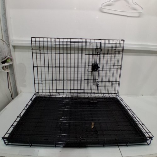 UNBRANDED SAFE AND STRONG WIRE PET CAGE WITH DOUBLE DOOR, FOLDABLE - 36" X 24.5" X 22.5"- BLACK image 2