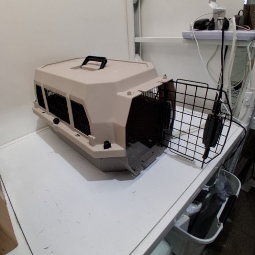 AMAZON BASICS PET CARRIER KENNEL WITH WIRE VENTILATION - 23" - BEIGE/GREY image 2