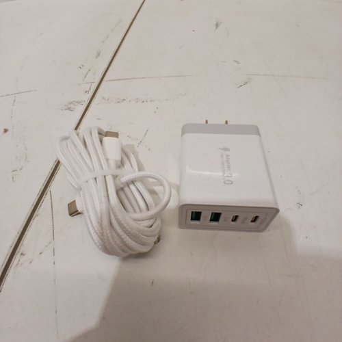 CHARGER BLOCK WITH BRAIDED CORD - 4 PORT (USB-C , USB) FAST CHARGING WALL BLOCK 3.0 FAST CHARGE ADAPTER - WHITE image 3