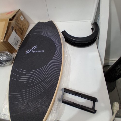 SPORTNEER 2-IN-1 WOODEN BALANCE BOARD WITH 7 MODES AND ADJUSTABLE STOPPERS - 31.9" X 14" - BLACK / PURPLE LINES - 450 LBS MAX (MODEL: HQ-B23) image 3