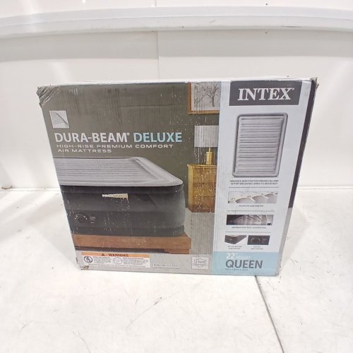 INTEX DURA-BEAM SERIES DELUXE COMFORT PLUSHFIBER-TECH INFLATABLE AIR MATTRESS WITH INTERNAL ELECTRIC PUMP - 22" - QUEEN - GREY (MODEL:AP619D/64417ED) image 2