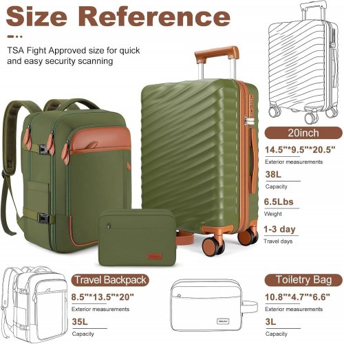 3PC VELAYBOR LUGGAGE SET - GREEN AND BROWN (MODEL: HT-25350) image 2