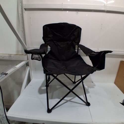 AMAZON BASICS PADDED PORTABLE CAMPING CHAIR WITH COOLER CUPHOLDER - BLACK image 2