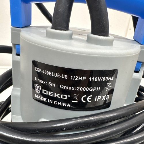 DEKOPRO SUMP PUMP 400W 1/2HP 1981GPH SUBMERSIBLE PUMP CLEAN/DIRTY WATER- 16FT CABLE - BLACK/BLUE - (MODEL:CSP-400BULES-US) image 3