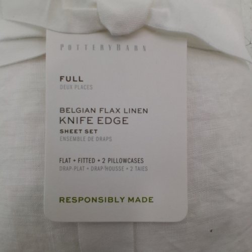 POTTERY BARN BELGIAN FLAX LINEN SHEET SET - FULL - WHITE (STYLE: KNIFE EDGE) image 2