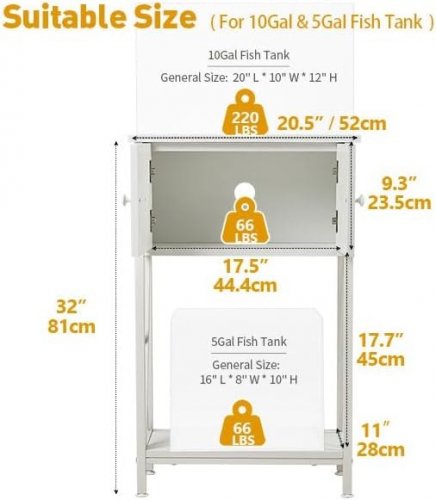 LAQUAL DOUBLE FISH TANK STAND WITH CABINET - FITS 10 GAL AND 5 GAL TANKS - 20.5" X 10" X 32" - WHITE (MODEL: LA-001) image 2