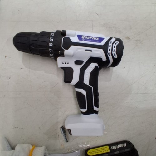 DAY PLUS CORDLESS POWER DRILL KIT WITH 2 SPEEDS & DRILL/DRIVER BITS - 21V - WHITE/BLUE image 4