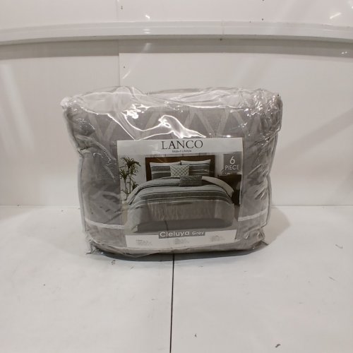 6PC LANCO MODERN LIFESTYLE COTTON COMFORTER BEDDING SET, ALL SEASON - QUEEN - GREY, OFF WHITE, BEIGE image 2