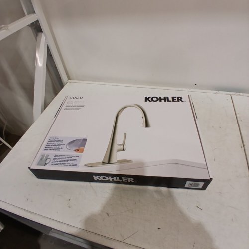 KOHLER GUILD PULL-DOWN KITCHEN SINK FAUCET WITH THREE-FUNCTION SPRAYHEAD - 17" X 9" - NICKEL (MODEL: 1806352) image 2