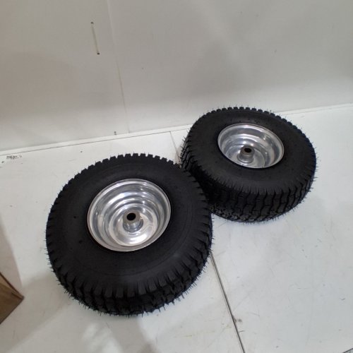 2PK CMOOD FRONT LAWN MOWER WHEEL TIRES - 15X6.00-6 - FOR VARIOUS TRACTOR MODELS - BLACK/SILVER image 2