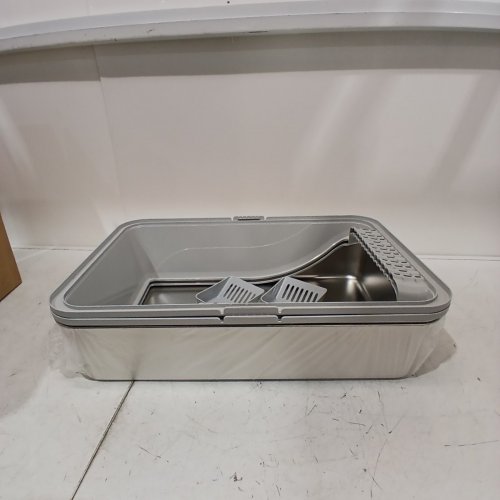 2PK KISENG STAINLESS STEEL CAT LITTER BOXES - EXTRA LARGE (14.9"X22.8"X10.2") - GREY image 2