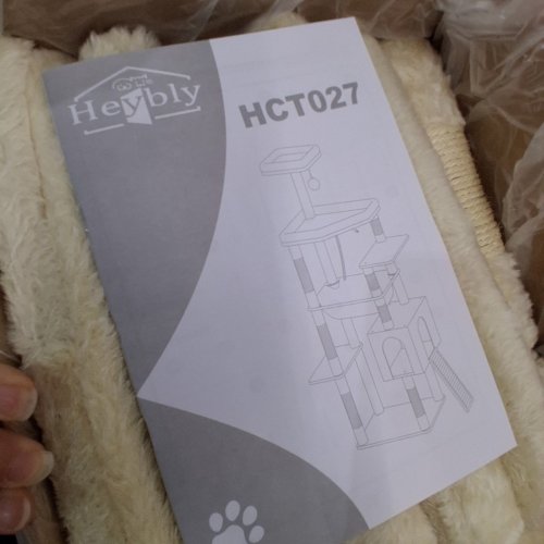 HEYBLY MULTI-TIER CAT TOWER/TREE WITH SCRACTHING BOARD AND BIG CAVES - 68" - BEIGE (MODEL: HCT027M) image 4