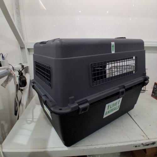 PLASTIC DOG KENNEL WITH WHEELS - LARGE - BLACK/GREY (MODEL: 22130314 ) image 5
