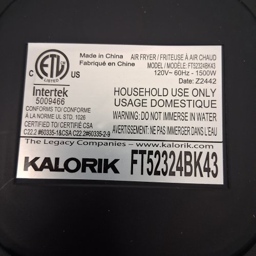 KALORIK AIR FRYER WITH DIGITAL TOUCHSCREEN DISPLAY - 7QT/ 1500W- BLACK (MODEL: FT52324BK43) image 2