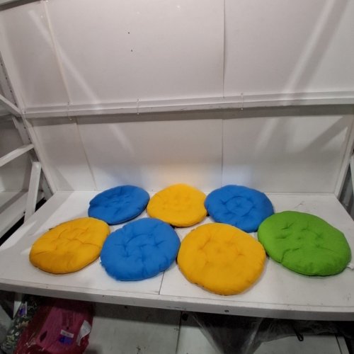 7PK ASSORTED ROUND SEAT CUSHIONS - 14.5" - BLUE, YELLOW, AND GREEN image 2