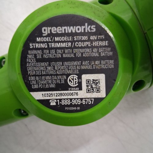 GREENWORKS LITHIUM-ION CORDLESS STRING LAWN TRIMMER *TOOL ONLY* - 40V - 13" PATH - GREEN (MODEL: STF305) image 5