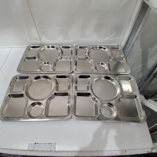 4PK VERKA STAINLESS STEEL 6-COMPARTMENT FOOD TRAYS - 15" X 11" - SILVER image 3