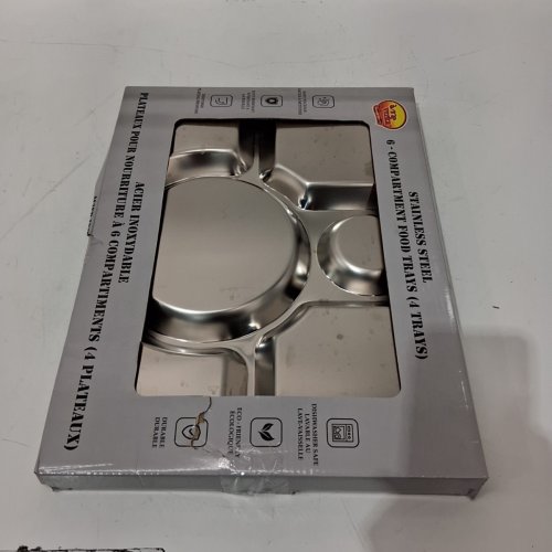 4PK VERKA STAINLESS STEEL 6-COMPARTMENT FOOD TRAYS - 15" X 11" - SILVER image 5