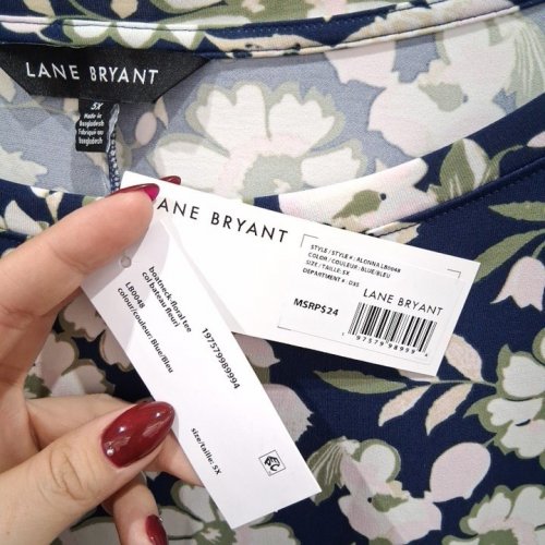 WOMEN'S LANE BRYANT FLORAL SHORT SLEEVE TOP - 5X - BLUE/GREEN/PINK (STYLE: ALONNIA L80048) image 3