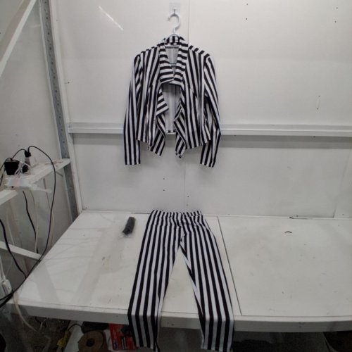 3PC WOMEN'S VERTICAL STRIPED BLAZER HALLOWEEN COSTUME WITH PANT, TIE - BLACK/WHITE image 3