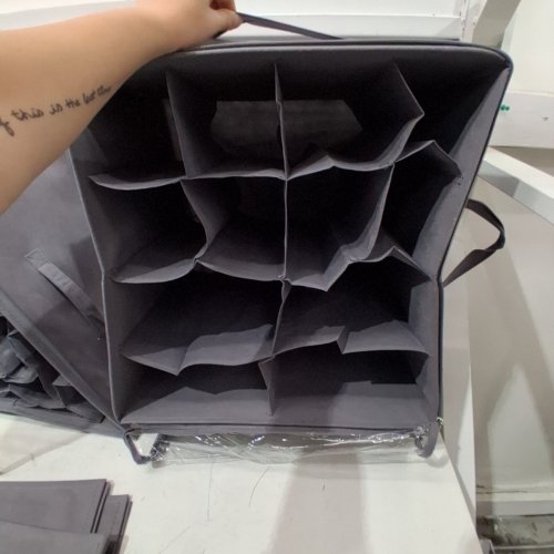 3PK UNDER BED FOLDABLE CLOTH STORAGE BIN WITH CLEAR WINDOW - 16" X 12" / 12 COMPARTMENTS - GREY image 4