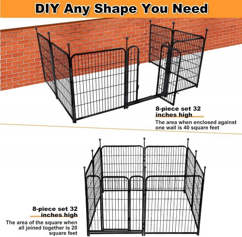 8PC GETLAY METAL ANIMAL BARRIER GARDEN FENCE SET - 32" X 18FT - BLACK image 2