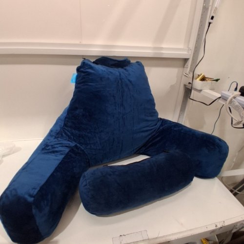 2PC LINENSPA SHREDDED MEMORY FOAM BACK SUPPORT READING PILLOW WITH CYLINDER PILLOW - NAVY image 2