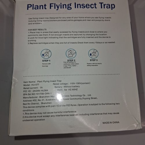 PLANT FLYING INSECT TRAP - 110-130 V, 5W - WHITE (MODEL: HU-577) image 2