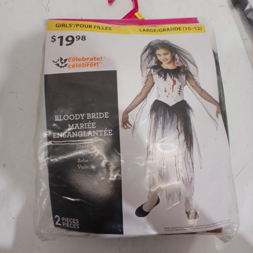 2PC GIRLS WAY TO CELEBRATE BLOODY BRIDE COSTUME - LARGE (10-12) - WHITE/BLACK/RED image 2