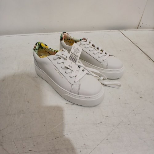 WOMENS TED BAKER MAISIE LEATHER COURT SHOES - SIZE 7 - WHITE/FLORAL (STYLE: 3756607) image 3