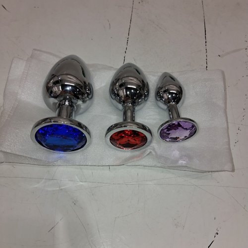 3PC METAL BUTT ANAL TRAINER PLUG - STAINLESS STEEL - ASSORTED COLOURS image 2