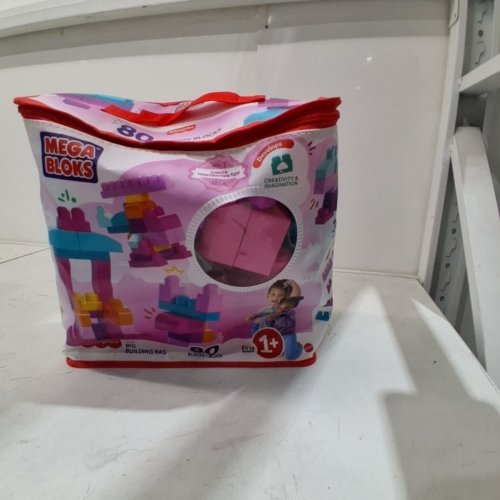 80PC MEGA BLOKS FISHER-PRICE TOY BLOCKS RED BIG BUILDING BAG WITH STORAGE (MODEL: DCH62) image 2