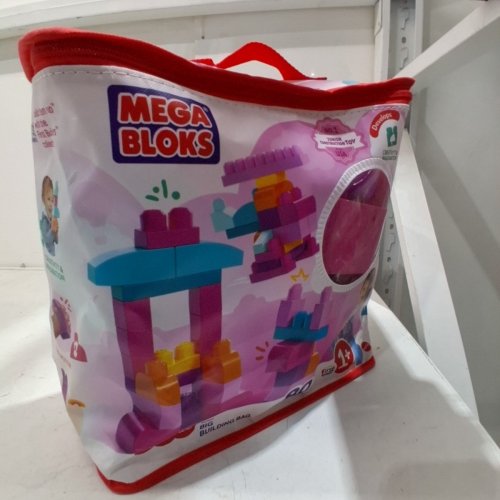80PC MEGA BLOKS FISHER-PRICE TOY BLOCKS RED BIG BUILDING BAG WITH STORAGE (MODEL: DCH62) image 3