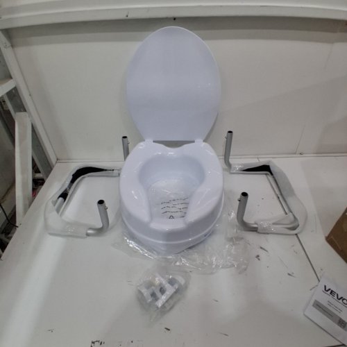 VEVOR RAISED TOILET SEAT WITH ARMS - 4" - 300LB CAPACITY - WHITE/BLACK (MODEL: SC7060D-4A) image 2