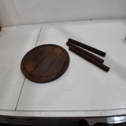 SINGLE WOOD PLANT STAND - 11" ROUND - HEAVY BURNT COLOUR image 2