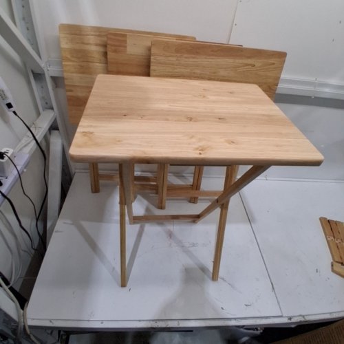 4PK AMAZON BASICS CLASSIC TV DINNER / SNACK TABLE SET WITH HOLDER - NATURAL image 3