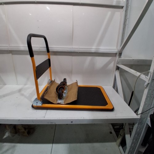 MAXWORKS FOLDABLE PLATFORM TRUCK PUSH DOLLY WITH SWIVEL WHEELS - LIFTS UP TO 660LB - 35.85" X 24" X 34.25" - BLACK/YELLOW (MODEL: 80877) image 2