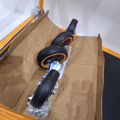 MAXWORKS FOLDABLE PLATFORM TRUCK PUSH DOLLY WITH SWIVEL WHEELS - LIFTS UP TO 660LB - 35.85" X 24" X 34.25" - BLACK/YELLOW (MODEL: 80877) image 4