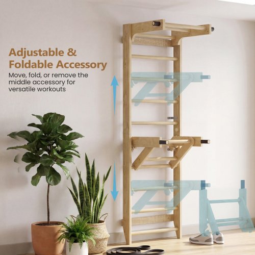ADVWIN SWEDISH LADDER WALL BAR WITH ADJUSTABLE PULL-UP BAR FOR STRENGTH TRAINING - 89" TALL, 350LBS CAPACITY - NATURAL WOOD - (MODEL: US887503NA00) image 3