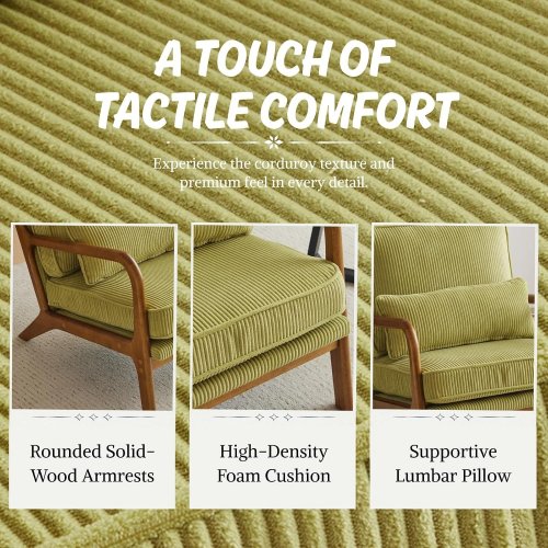 KARL HOME MID-CENTURY MODERN ACCENT CHAIR - 29.5" X 25.6" X 22" - STRIPED CORDUROY GREEN (MODEL: KHMAC0160) image 4