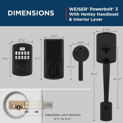 WEISER ELECTRONIC KEYPAD DEADBOLT LOCK & HANDLE -PICK & BUMP RESISTANT - BLACK (MODEL: POWERBOLT 3) image 2