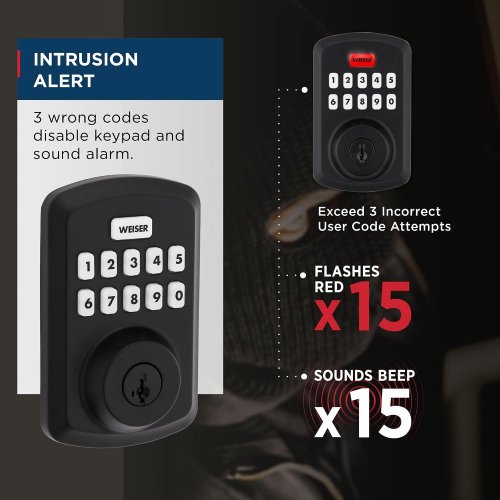 WEISER ELECTRONIC KEYPAD DEADBOLT LOCK & HANDLE -PICK & BUMP RESISTANT - BLACK (MODEL: POWERBOLT 3) image 3