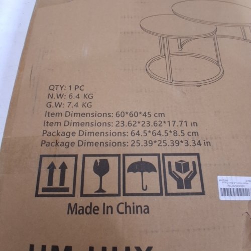2PC ABOXOO ROUND NESTING COFFEE TABLE - 23.6" X 17.7"/ 15.7" X 15.7" - FAUX WHITE MARBLE/BLACK - (MODEL:HM2388) image 2